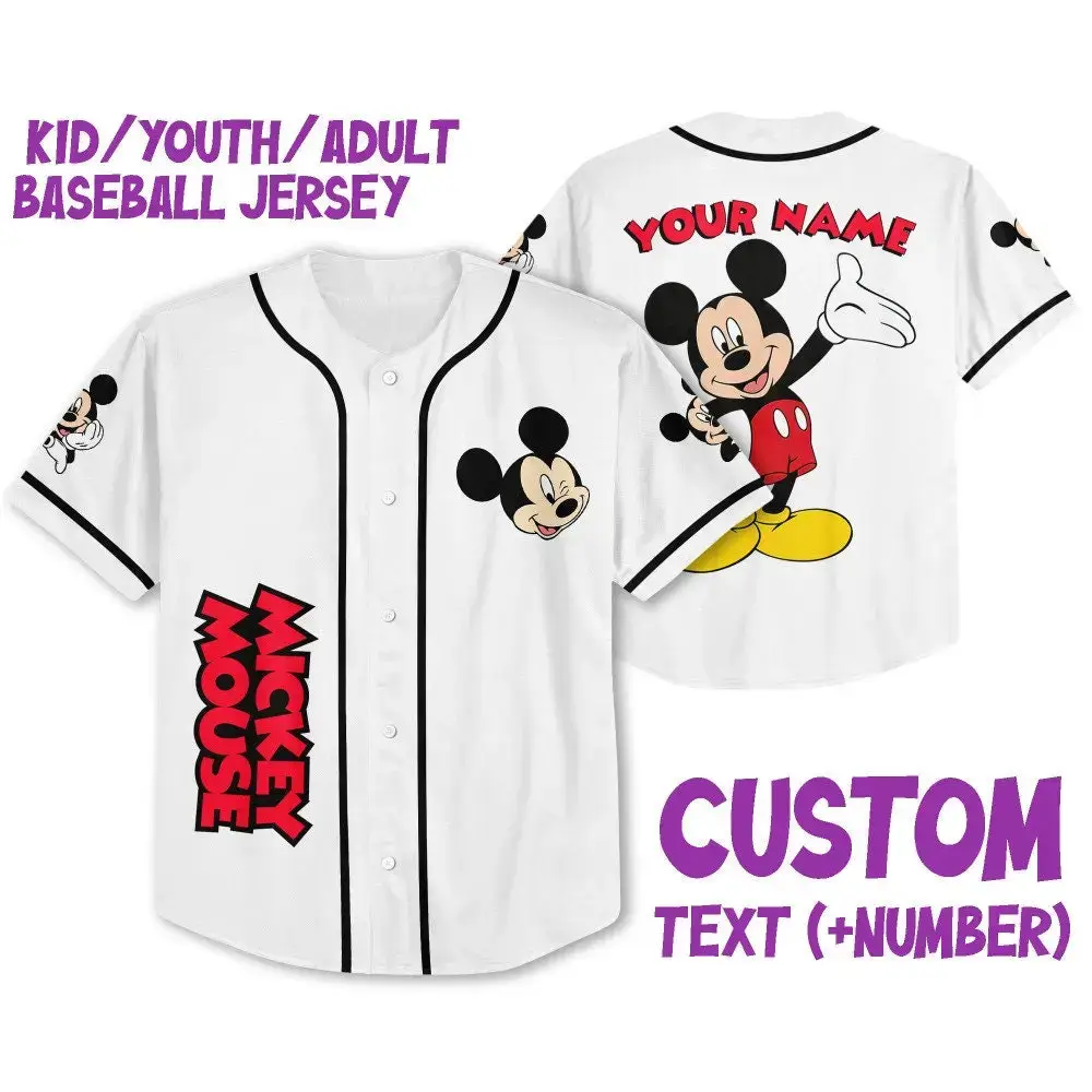 Custom Mickey Mouse Baseball Jersey - Kids/Youth/Adult - Personalize Name & Number! Image