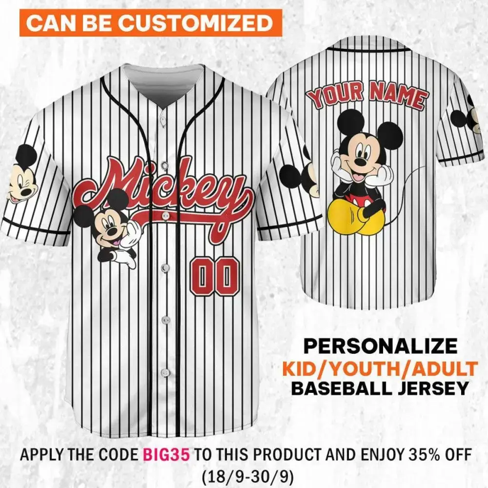 Custom Mickey Mouse Striped Baseball Jersey – Personalize For Kids/Adults! Limited Edition Image