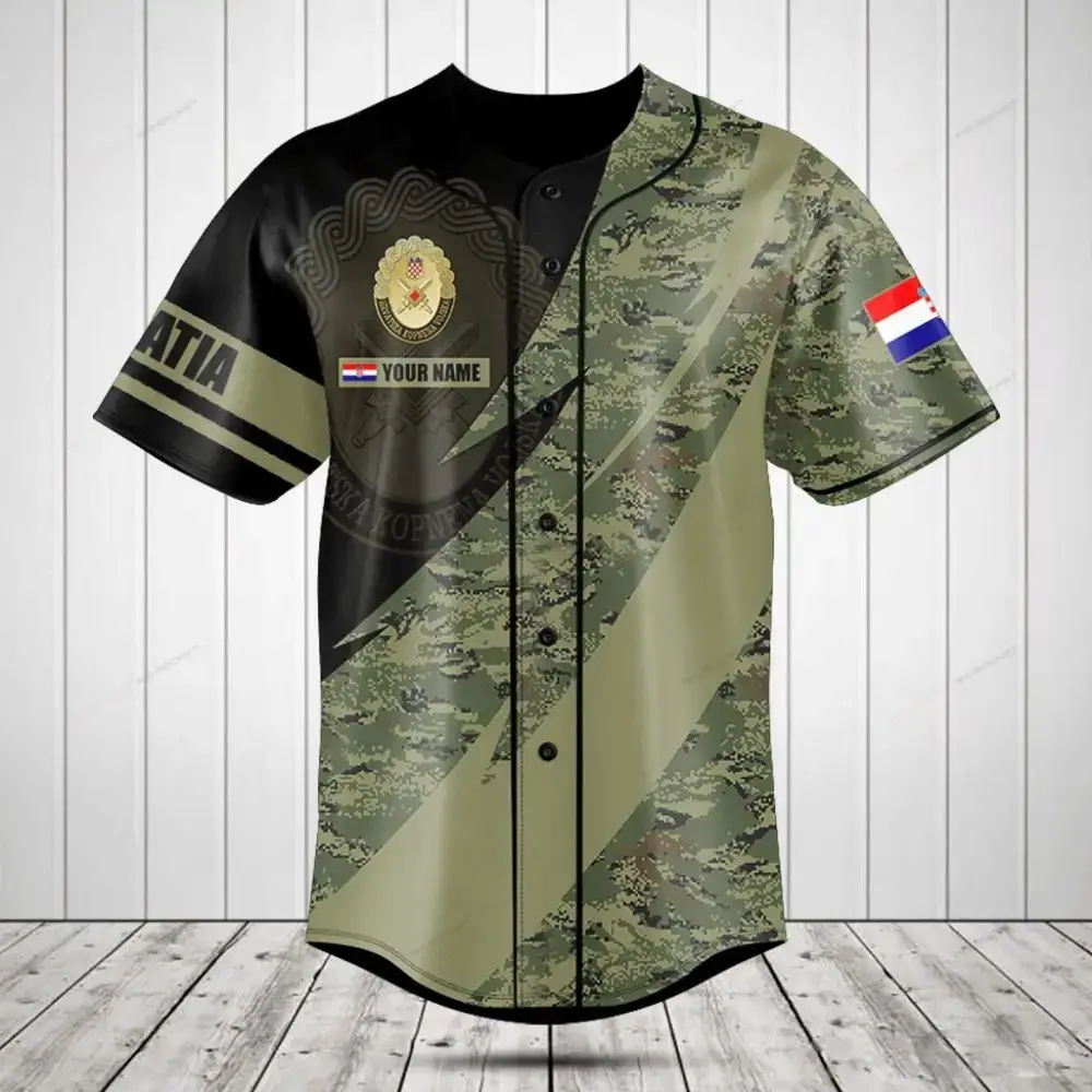 Custom Military Baseball Jersey – Personalized Camo Design With Flag & Name Image