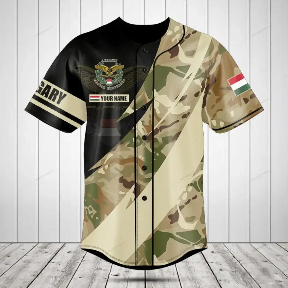 Custom Military Camo Baseball Jersey - Personalized Name & Flag Design Image