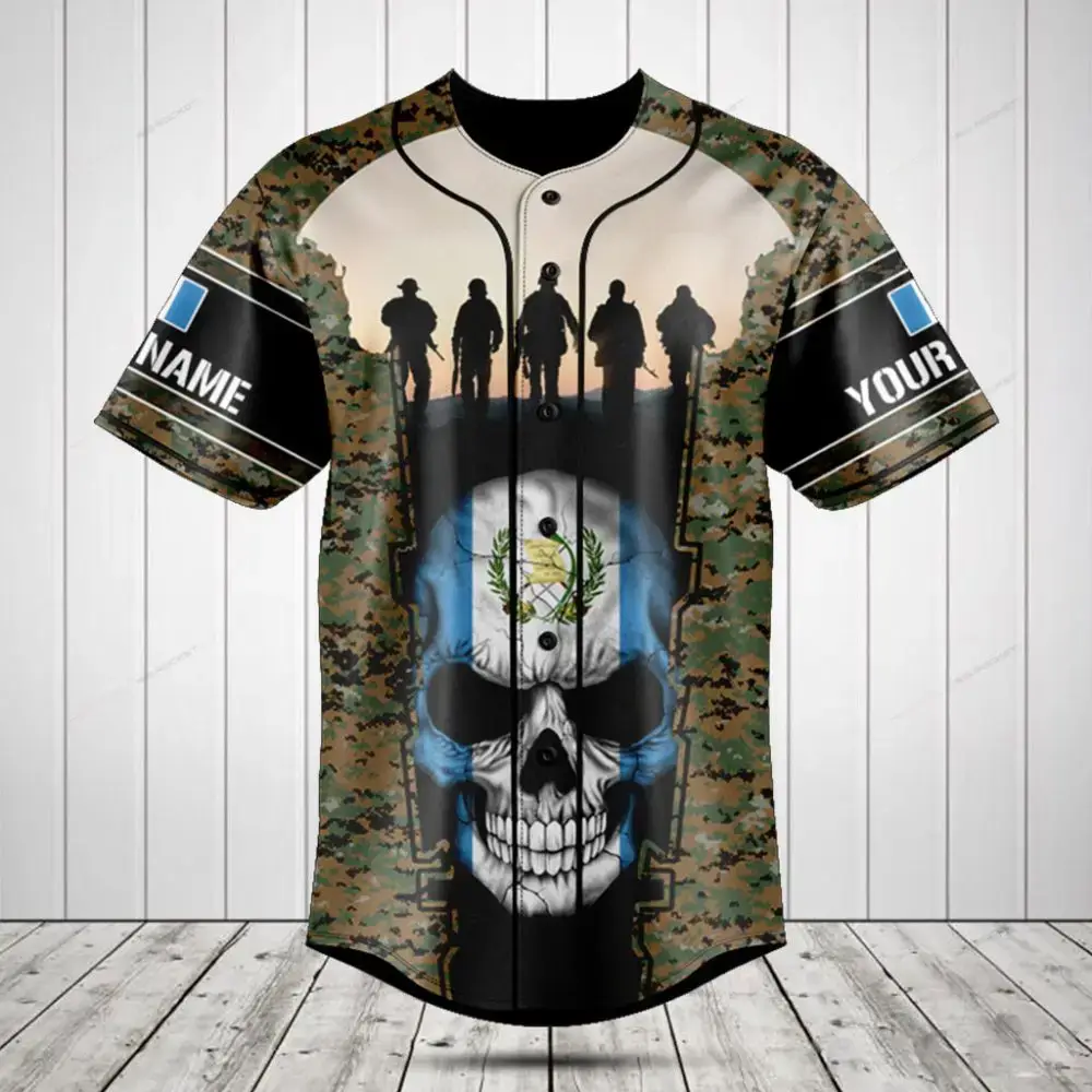 Custom Military Camo Baseball Jersey With Skull Design - Personalized Name - Unique Gift Image