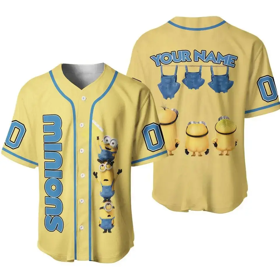 Custom Minions Baseball Jersey – Personalized Name & Number – Fun Fan Apparel Image