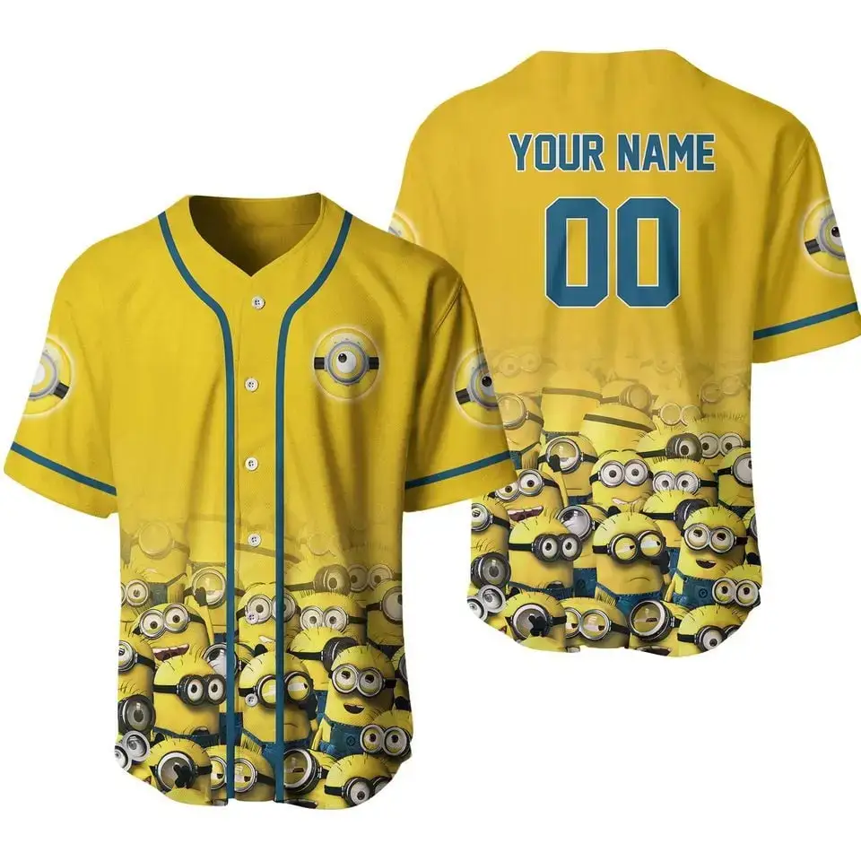 Custom Minions Baseball Jersey - Personalized Name & Number - Fun Yellow Fan Apparel Image