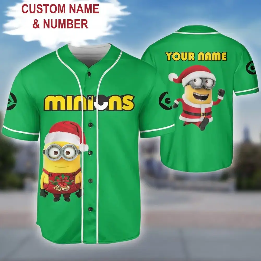 Custom Minions Christmas Baseball Jersey - Add Your Name & Number - Fun Holiday Gift! Image