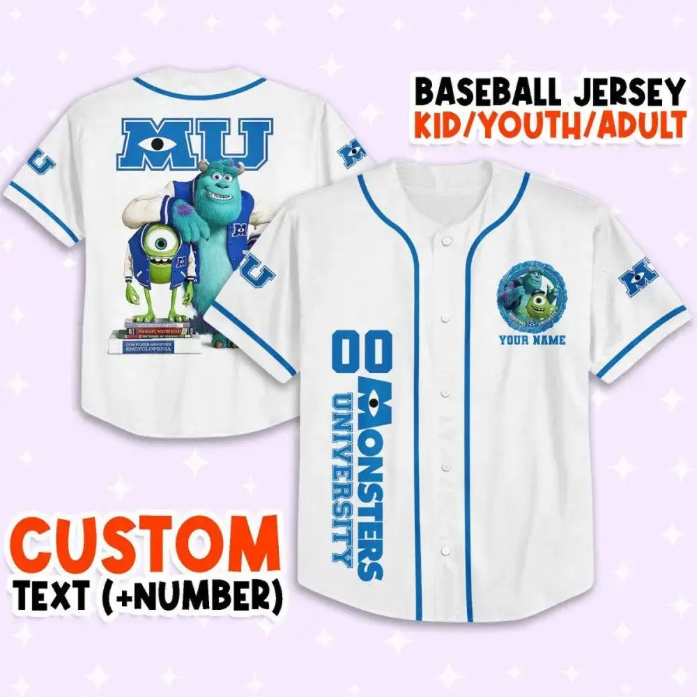 Custom Monsters University Baseball Jersey - Kids/Youth/Adult - Add Your Name & Number! Image