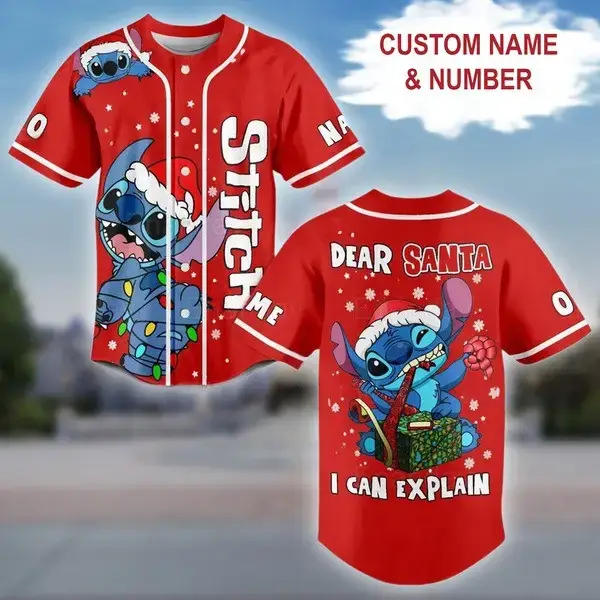 Custom Name & Number Christmas Stitch Baseball Jersey - Festive Holiday Gift! Image