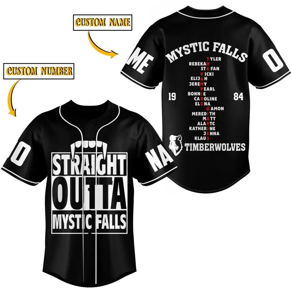 Custom Name & Number Mystic Falls Baseball Jersey - Personalized Fan Gift Image
