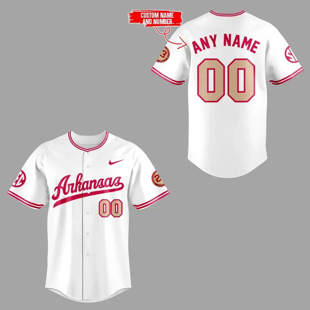 Custom Name and Number Arkansas Razorbacks Throwback Baseball Jersey Image