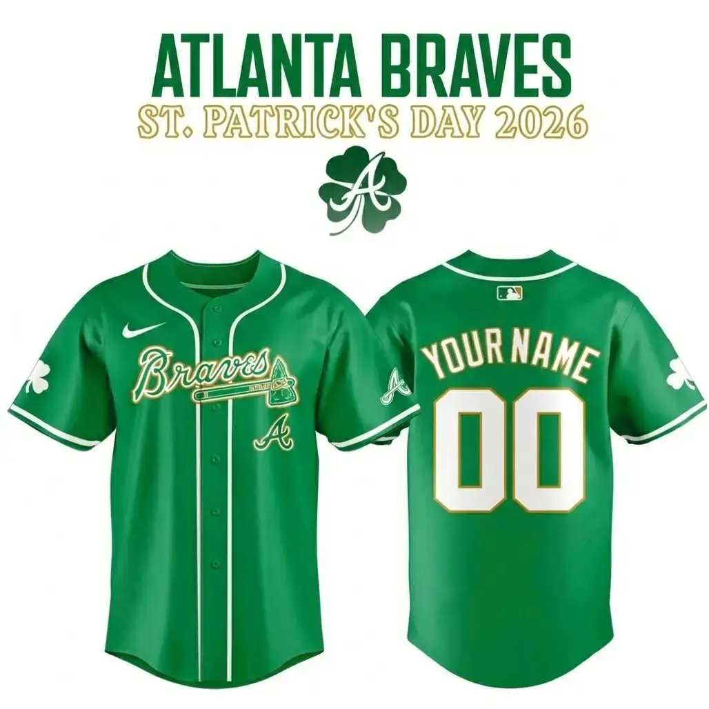 Custom Name and Number Atlanta Braves 2026 St Patrick Day Baseball Jersey Image