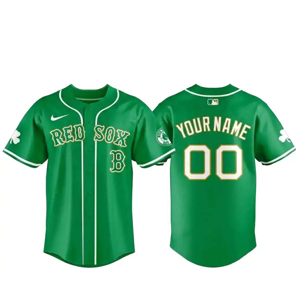 Custom Name and Number Boston Red Sox St. Patrick Day 2026 Baseball Jersey Image