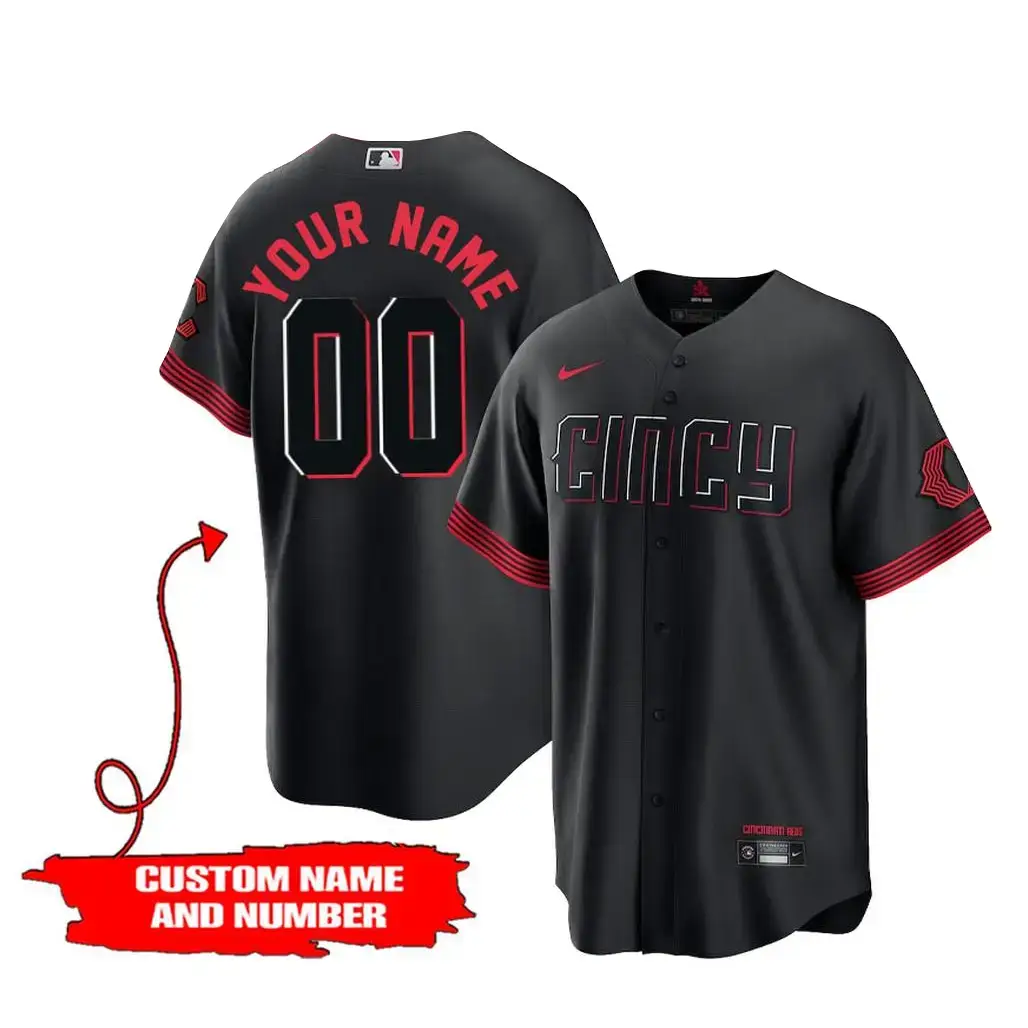 Custom Name and Number Cincinnati Reds City Connect 2026 Black Baseball Jersey Image
