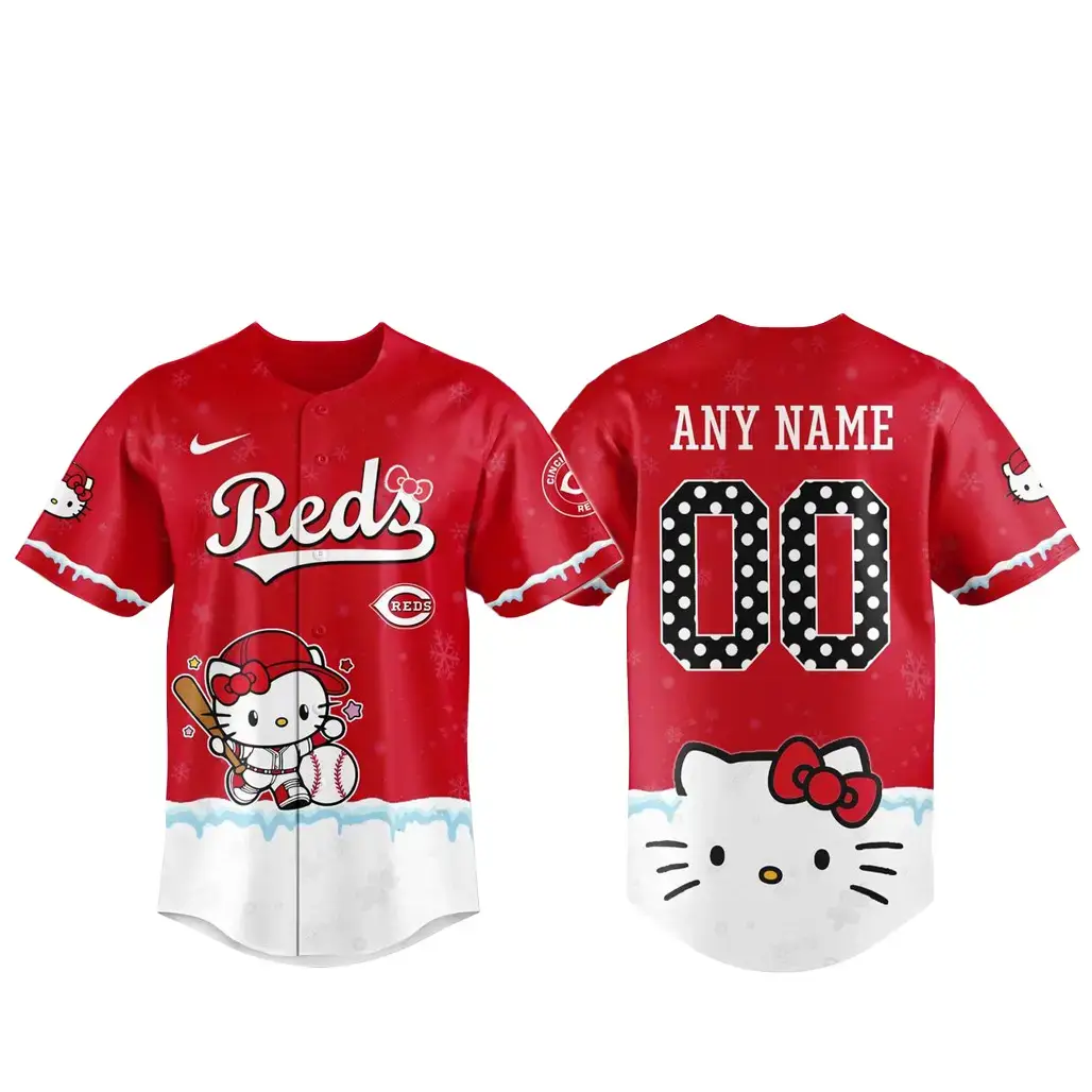 Custom Name and Number Cincinnati Reds x Hello Kitty Night 2026 Baseball Jersey Image