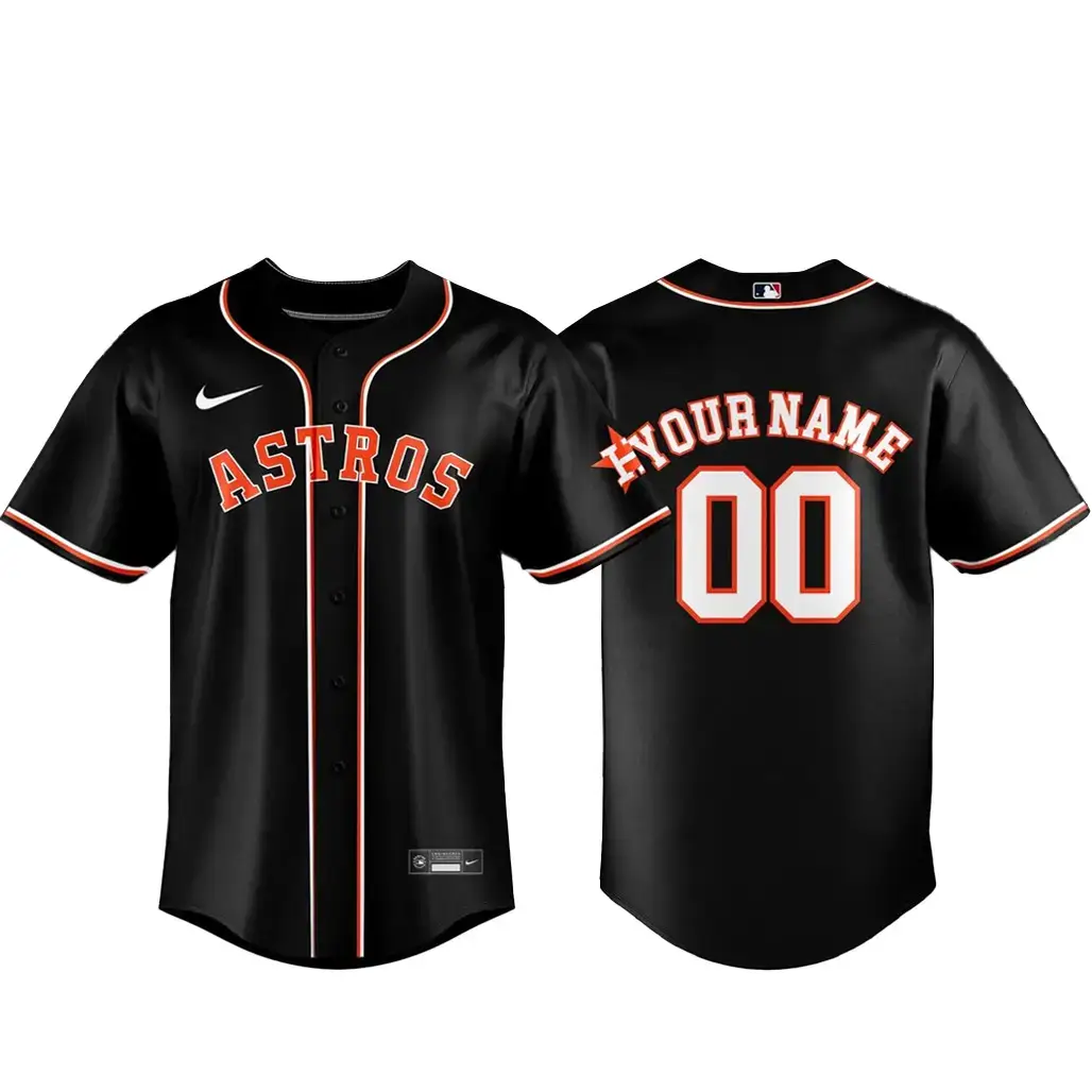 Custom Name and Number Houston Astros Black Out 2026 Baseball Jersey Image