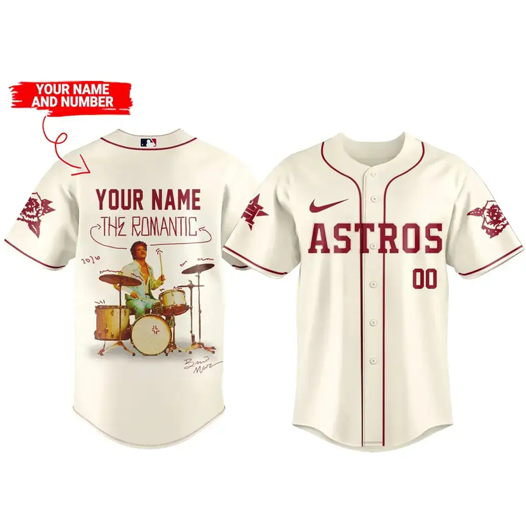 Custom Name and Number Houston Astros x Bruno Mars The Romantic Tour 2026 Baseball Jersey Image