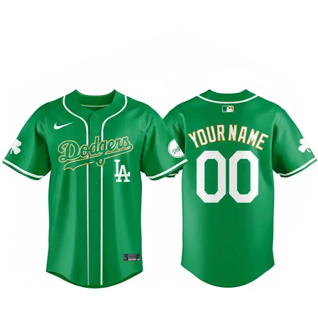 Custom Name and Number Los Angeles Dodgers 2026 St Patrick Day Baseball Jersey Image