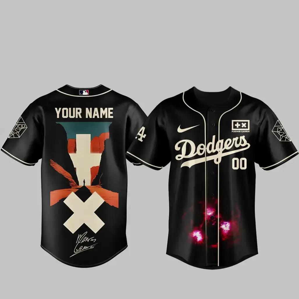 Custom Name and Number Los Angeles Dodgers x Martin Garrix Americas Tour 2026 Baseball Jersey Image