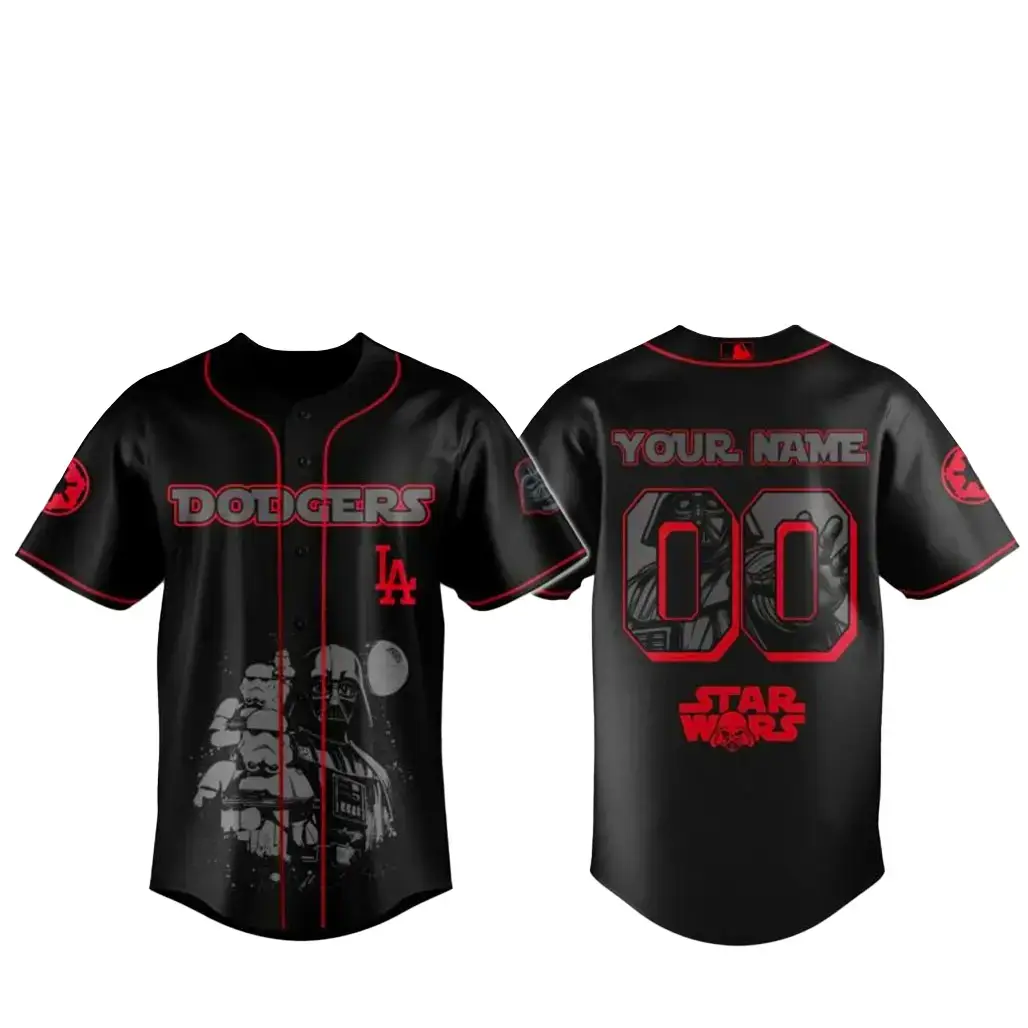 Custom Name and Number Los Angeles Dodgers x Star Wars Dark Force Baseball Jersey Image