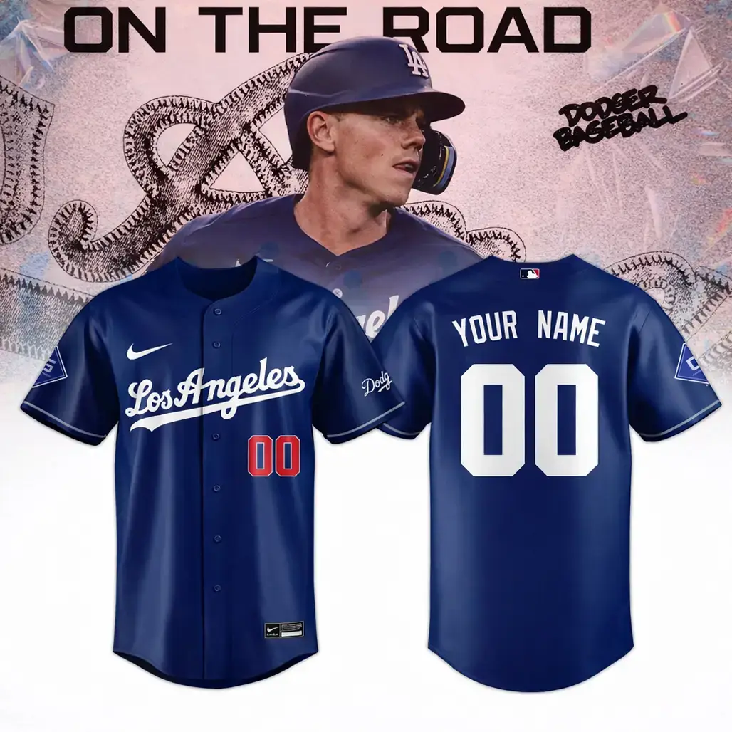 Custom Name and Number Los Angeles Dodgers x Taking Our Blue On The Road 2026 Baseball Jersey Image