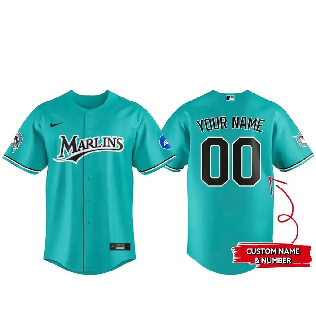 Custom Name and Number Miami Marlins Teal Night With Proud 2026 Baseball Jersey Image