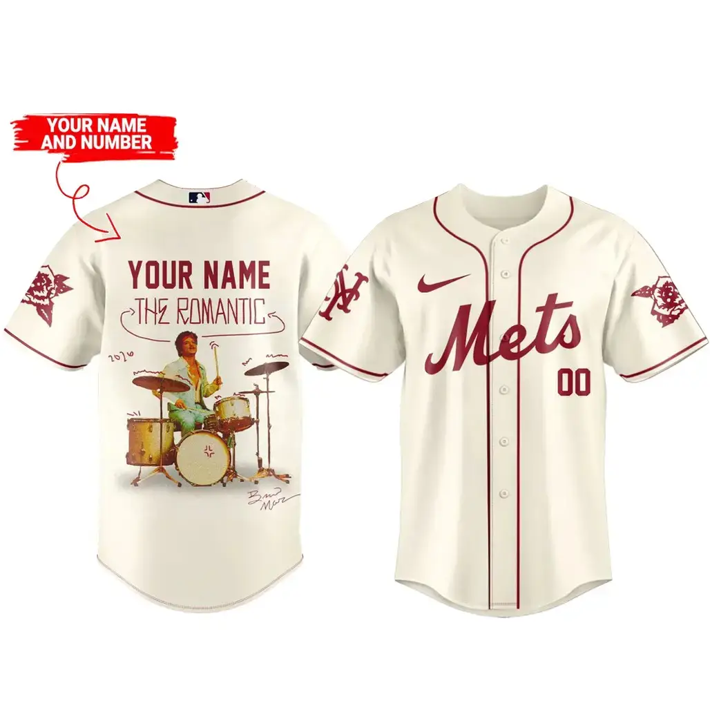 Custom Name and Number New York Mets x Bruno Mars The Romantic Tour 2026 Baseball Jersey Image