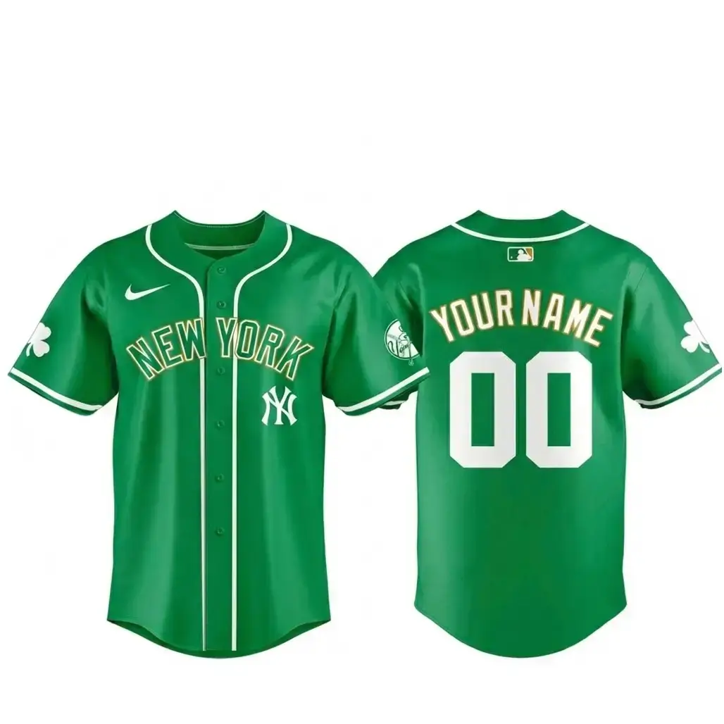 Custom Name and Number New York Yankees 2026 St Patrick Day Baseball Jersey Image