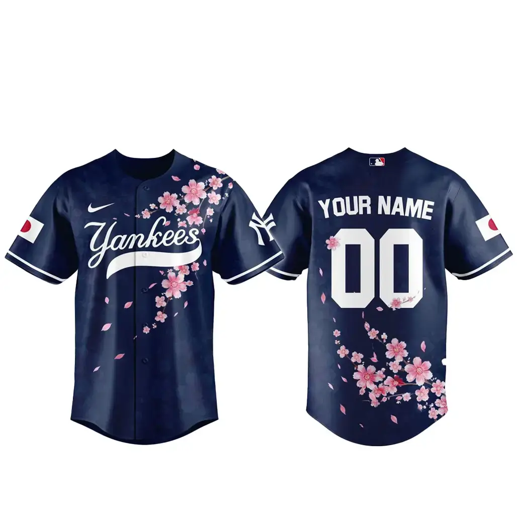 Custom Name and Number New York Yankees Japanese Heritage Night 2026 Sakura Bloom Baseball Jersey Image