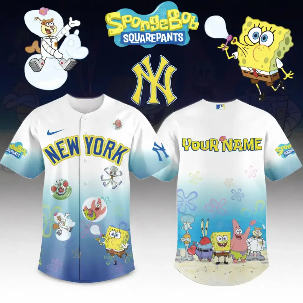 Custom Name and Number New York Yankees x SpongeBob SquarePants 2026 Baseball Jersey Image