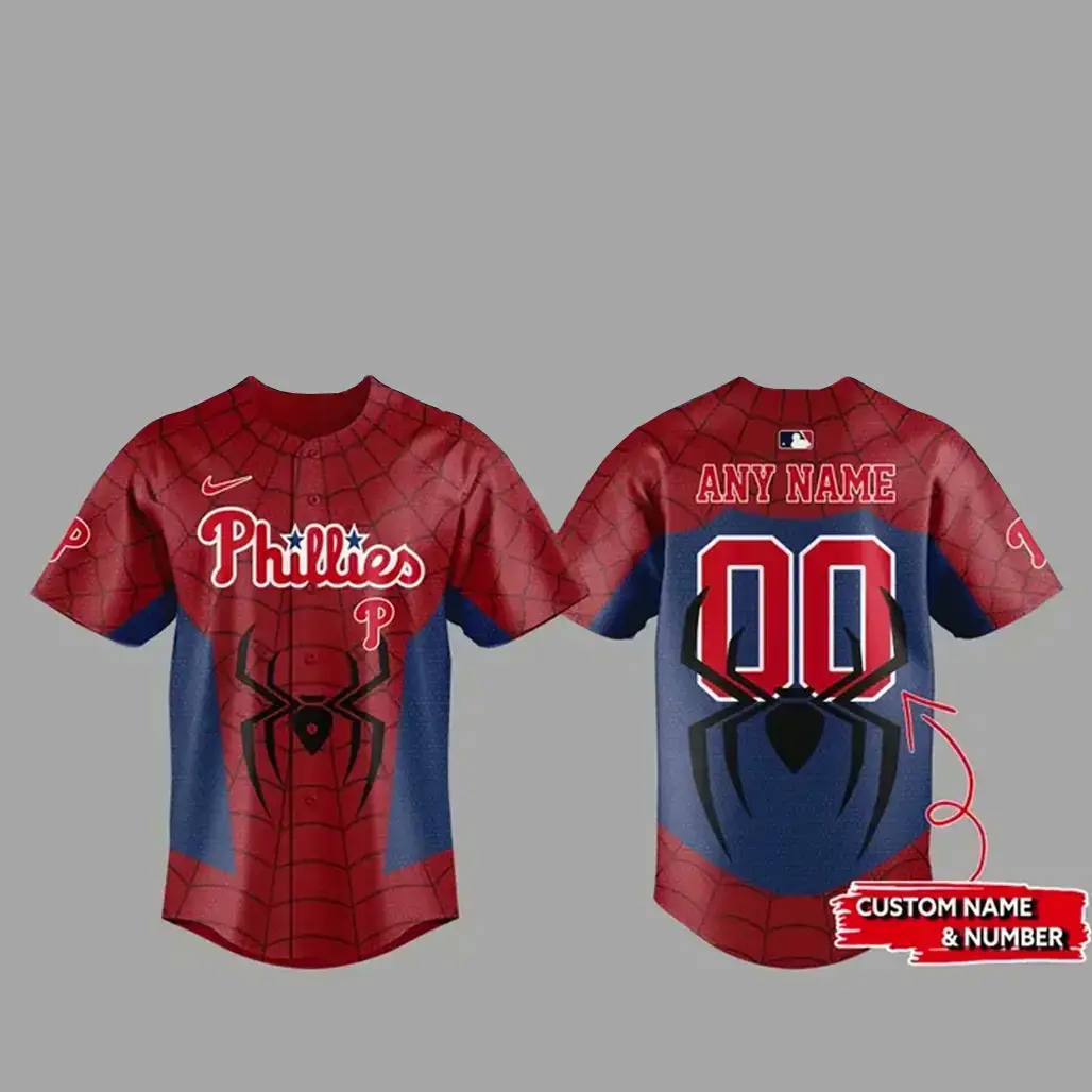 Custom Name and Number Philadelphia Phillies x Spider Man 2026 Baseball Jersey Image