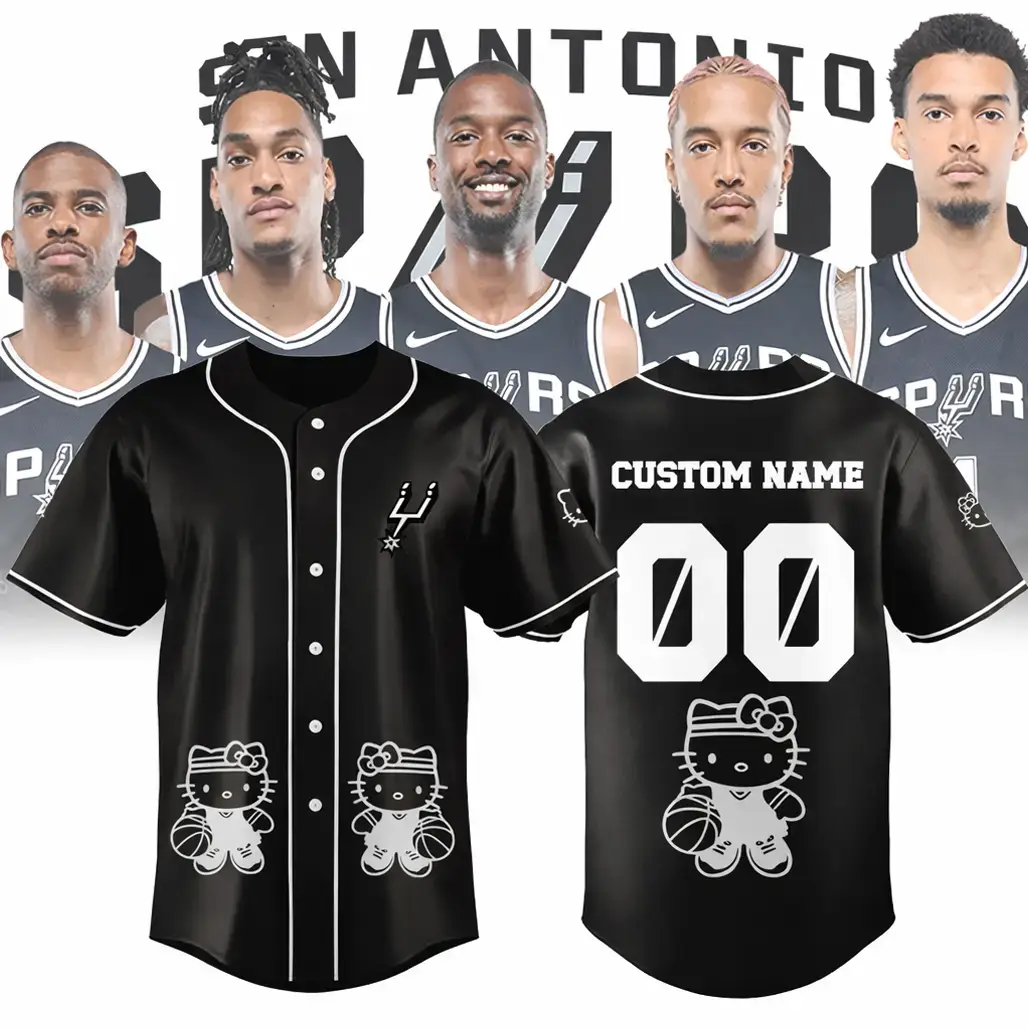 Custom Name and Number San Antonio Spurs Hello Kitty Night 2026 Baseball Jersey Image