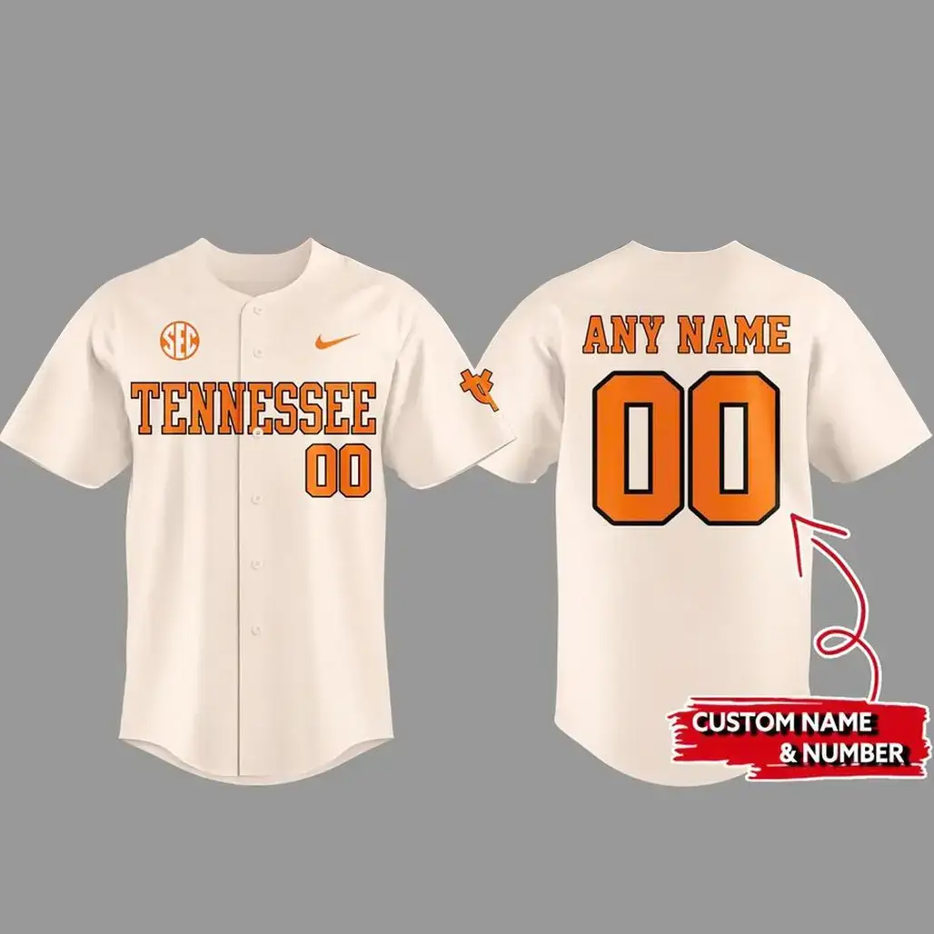 Custom Name and Number Tennessee Volunteers Creamy Uniform 2026 Baseball Jersey Image