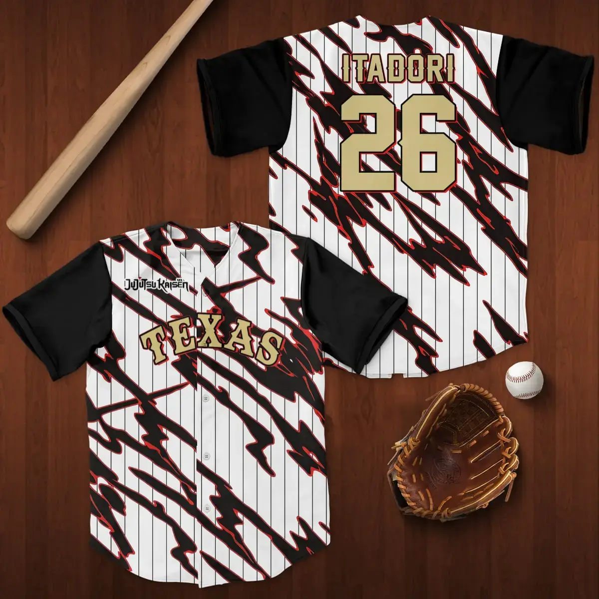 Custom Name and Number Texas Rangers x Jujutsu Kaisen Yuji Itadori 2026 Baseball Jersey Image