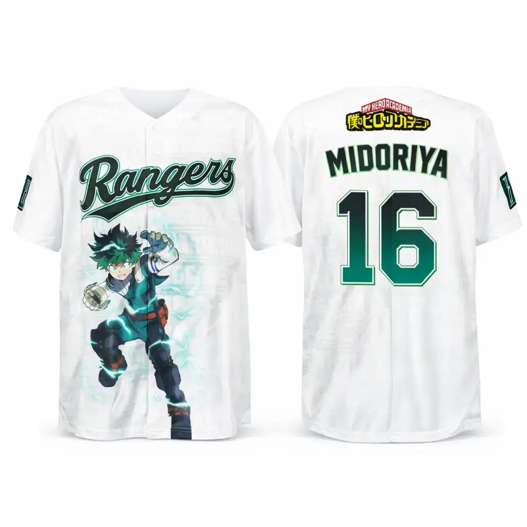 Custom Name and Number Texas Rangers x My Hero Academia Deku 2026 Baseball Jersey Image