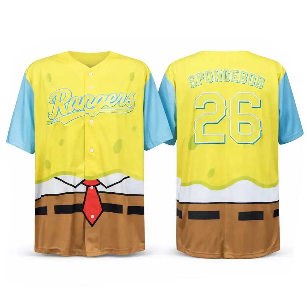 Custom Name and Number Texas Rangers x Spongebob SquarePants 2026 Baseball Jersey Image