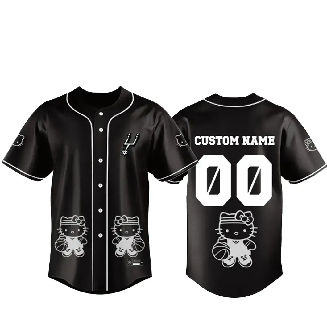 Custom Name and Numer San Antonio Spurs x Hello Kitty Night 2026 Baseball Jersey Image