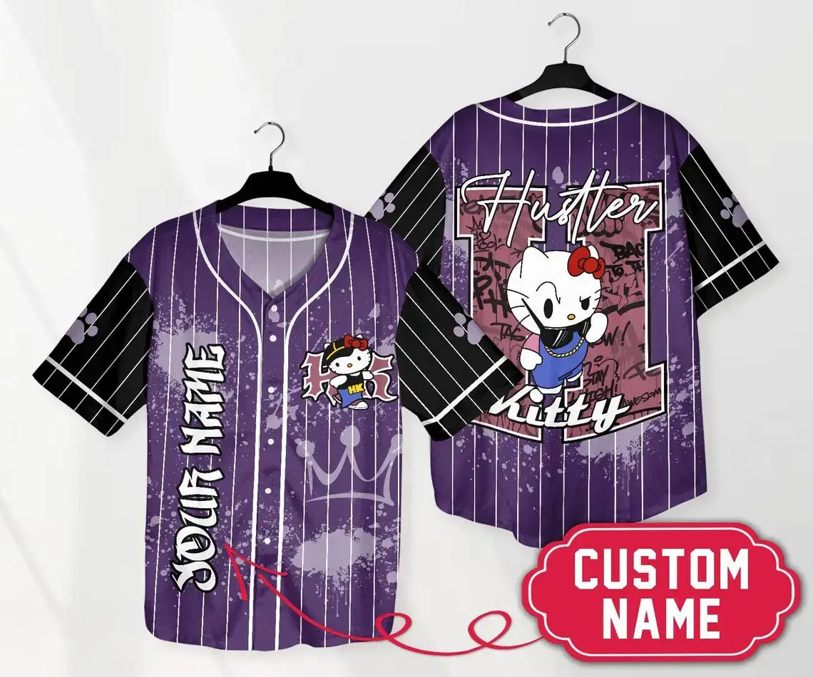 Custom Name Baseball Jersey - Cute Purple Cartoon Design, Perfect Gift! Image