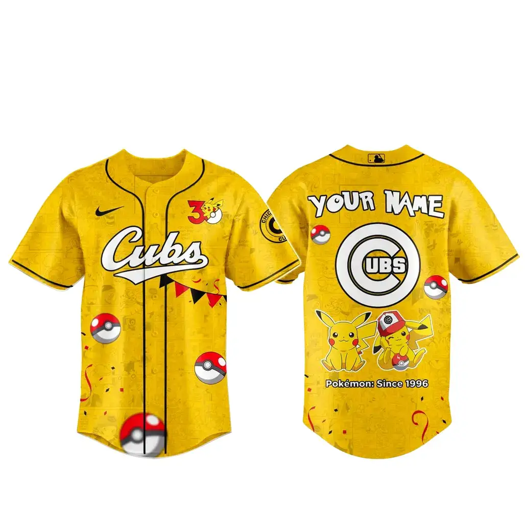 Custom Name Chicago Cubs x Pokemon 30th Anniversary Baseball Jersey Image
