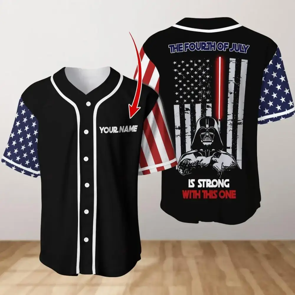 Custom Name July 4Th Baseball Jersey - Patriotic Star Wars Design, Perfect Gift! Image