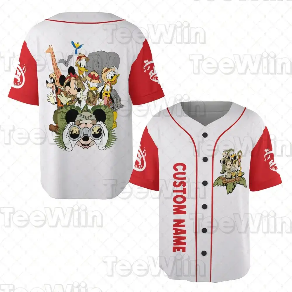 Custom Name Jungle Adventure Jersey - Personalized Cartoon Character Baseball Shirt Image