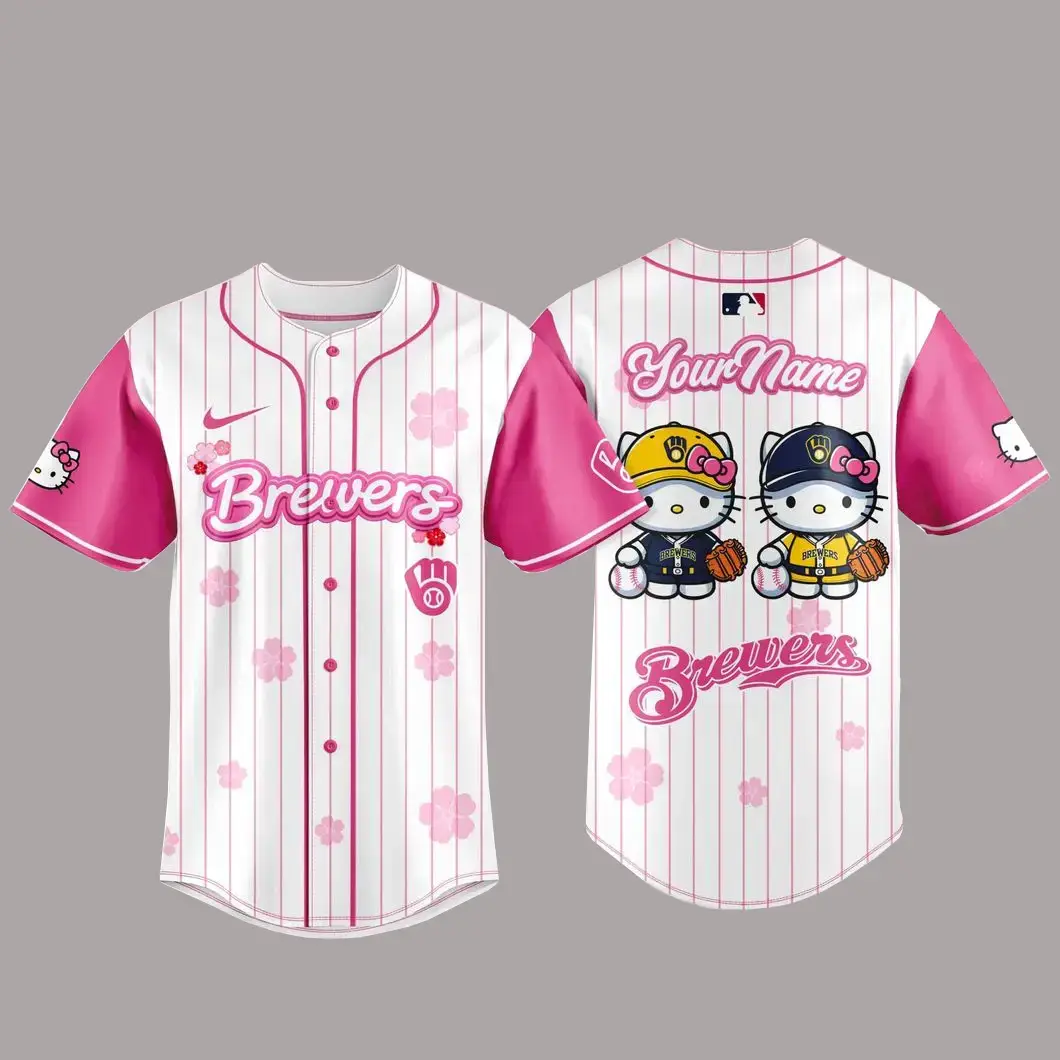 Custom Name Milwaukee Brewers x Hello Kitty Night 2026 Baseball Jersey Image