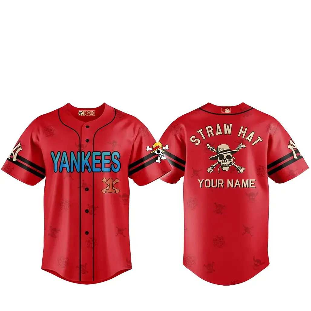 Custom Name New York Yankees One Piece 2 Live Action Luffy Neighbours Baseball Jersey Image
