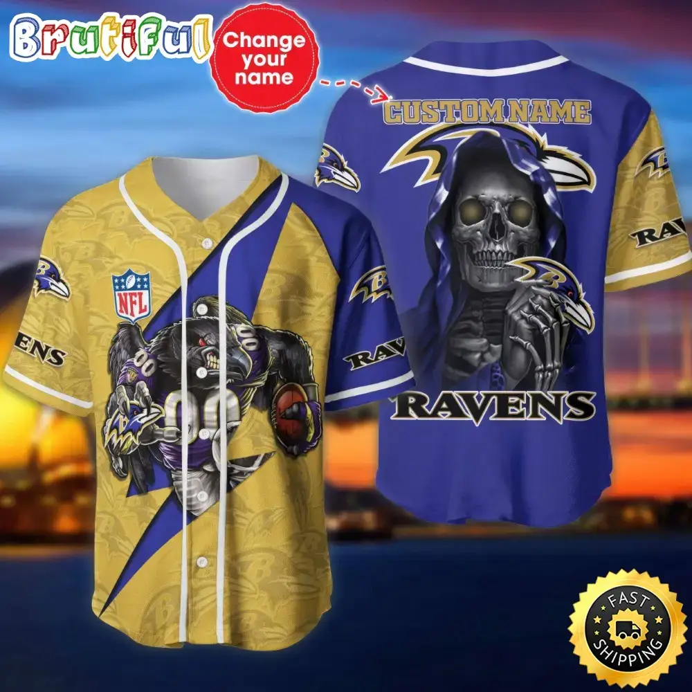 Custom Name NFL Baltimore Ravens Baseball Jersey The Reaper Shirts Image
