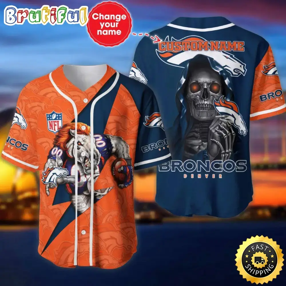 Custom Name NFL Denver Broncos Baseball Jersey The Reaper Shirts Image