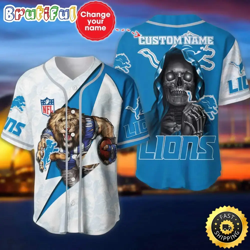Custom Name NFL Detroit Lions Baseball Jersey The Reaper Shirts Image