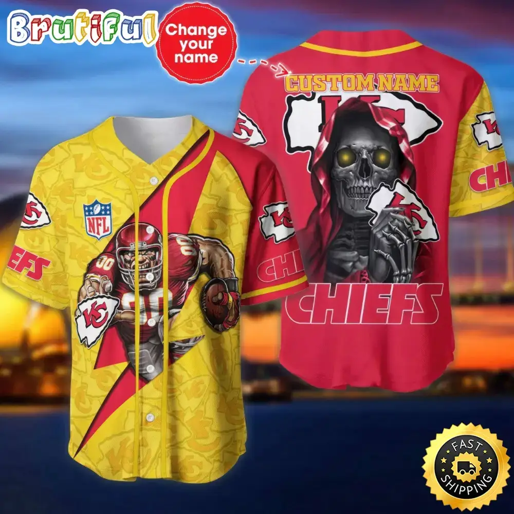 Custom Name NFL Kansas City Chiefs Baseball Jersey The Reaper Shirts Image