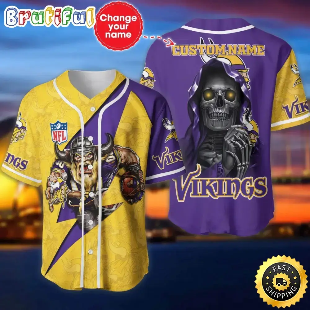 Custom Name NFL Minnesota Vikings Baseball Jersey The Reaper Shirts Image