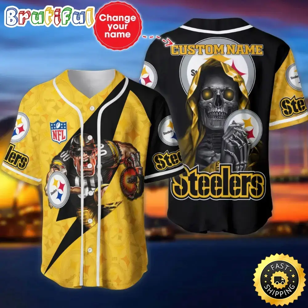 Custom Name NFL Pittsburgh Steelers Baseball Jersey The Reaper Shirts Image