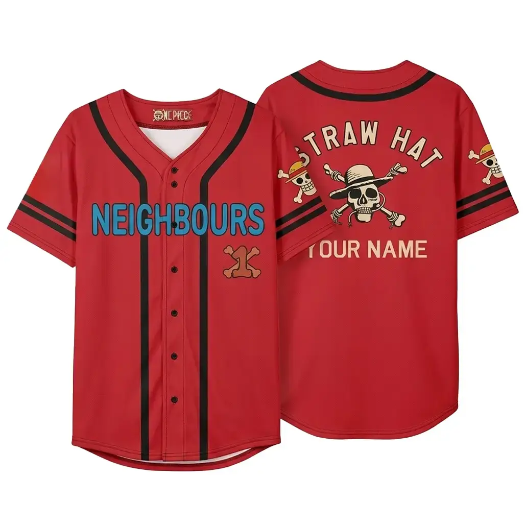 Custom Name One Piece Straw Hat Neighbors Baseball Jersey Image