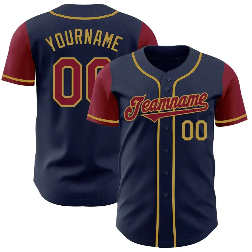 Custom Navy Crimson-Old Gold Authentic Two Tone Baseball Jersey Image