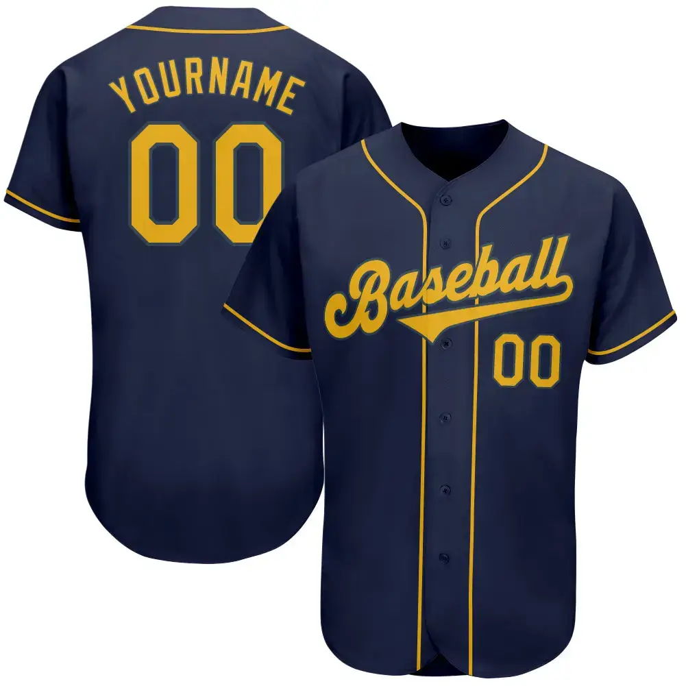 Custom Navy Gold Authentic Baseball Jersey Image