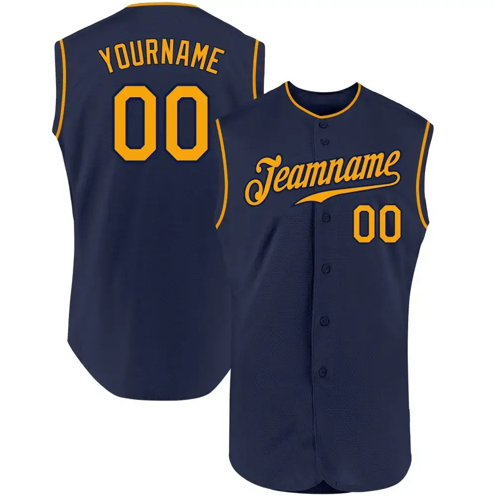 Custom Navy Gold Authentic Sleeveless Baseball Jersey Image